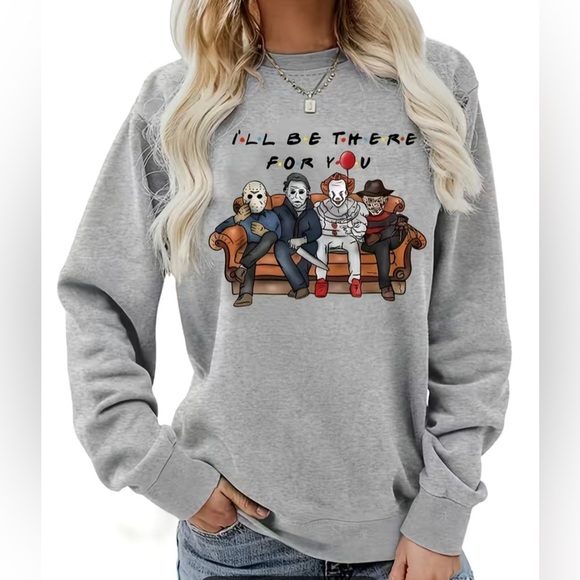 🤍Halloween Screen Print “I’ll be there for you” Crewneck Sweatshirt - Picture 1 of 4